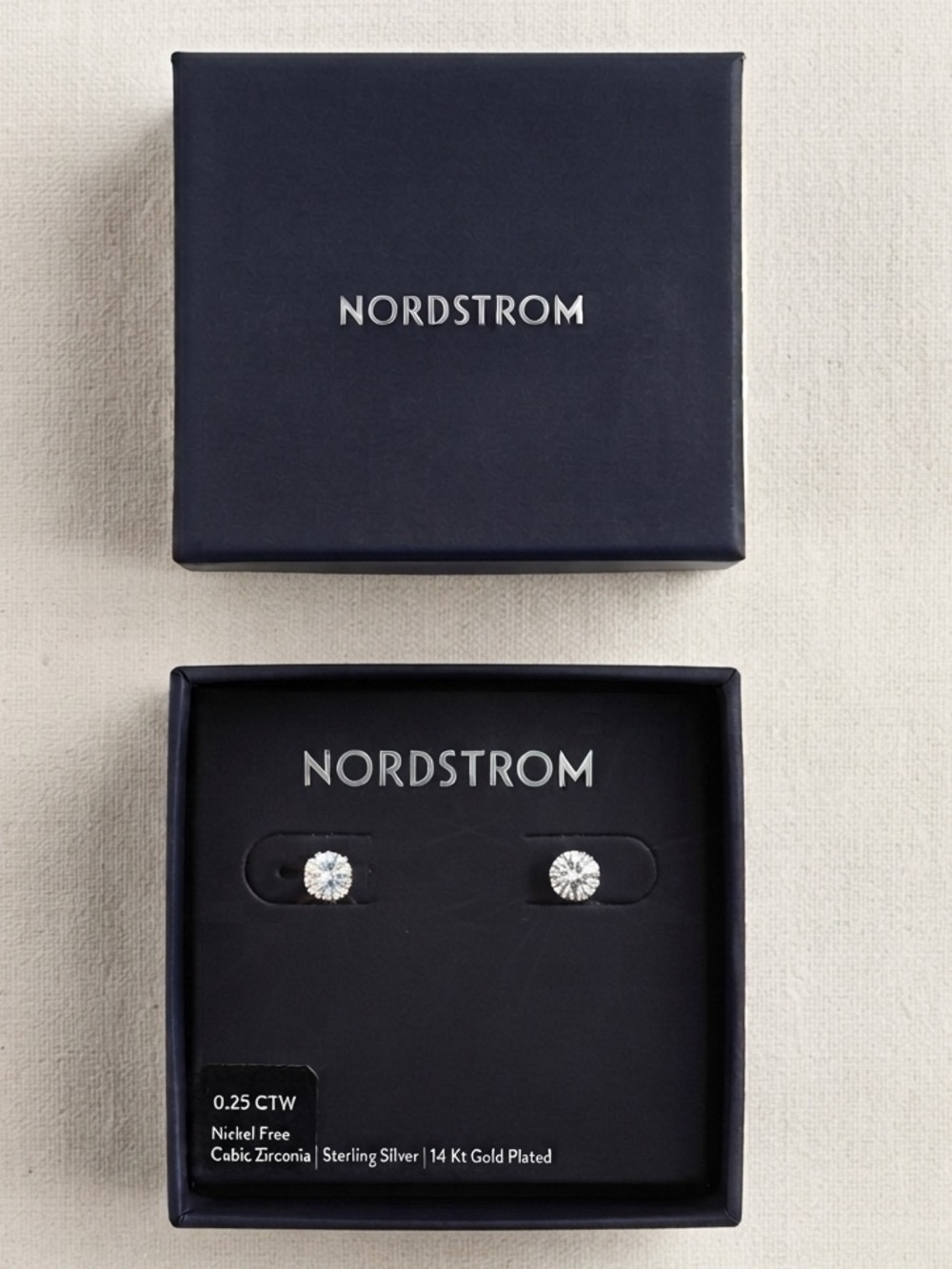 Nordstrom Golden-Tone Cubic Zirconia Stud Earrings in Black Box